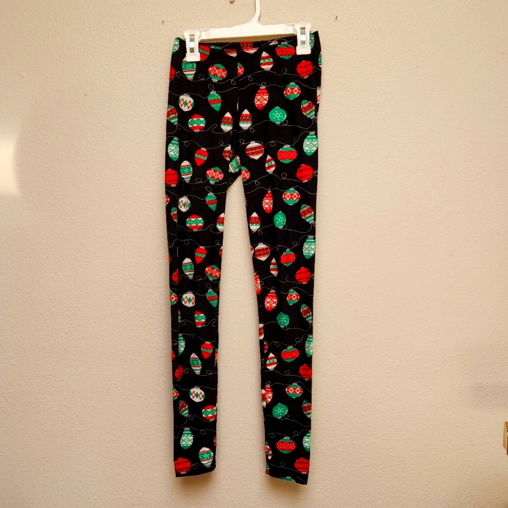 Christmas Ornament pattern leggings Girls 14 or Womens XS. Stretch cotton